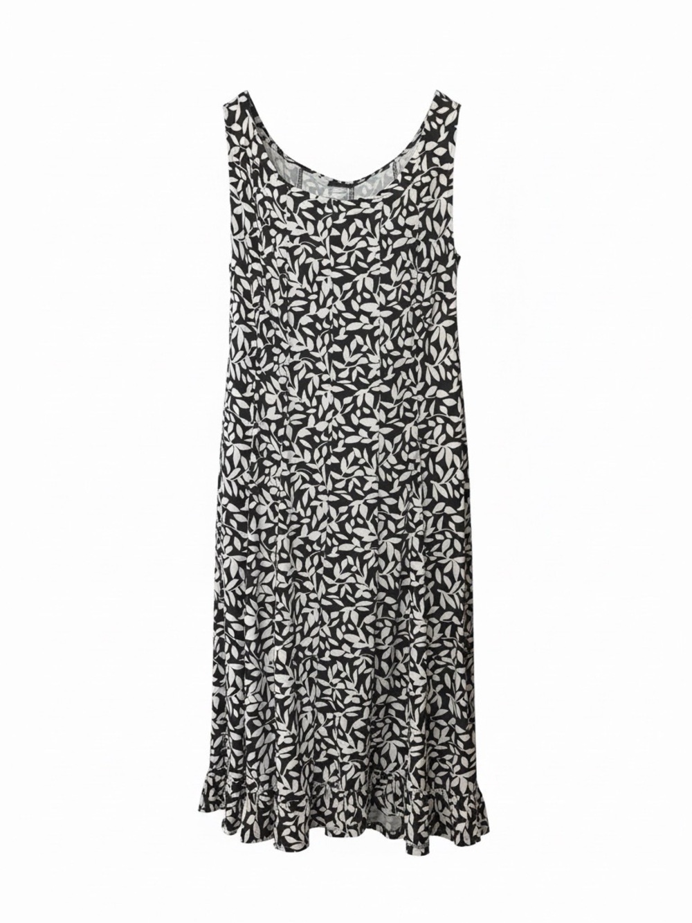 216. Perceptions Black & White Leaf-Print Sleeveless Midi Dress